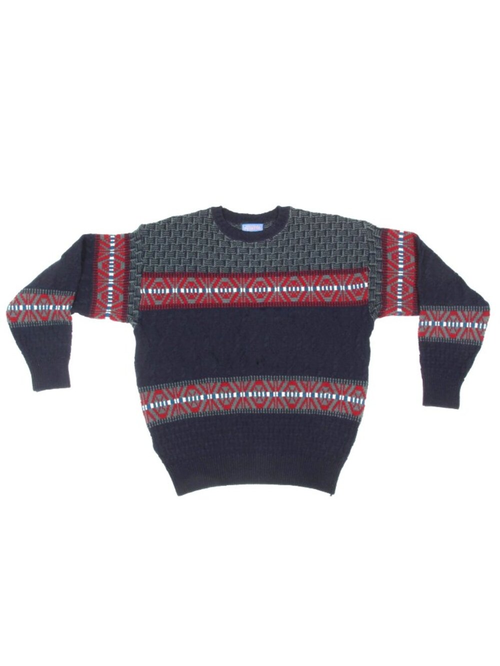 Vintage Pendleton Wool Sweater Men Blue Fair Isle Aztec Cable Knit USA sz L /333